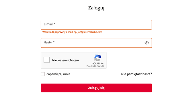 Intuicyjny ekran logowania do panelu klienta intermarche