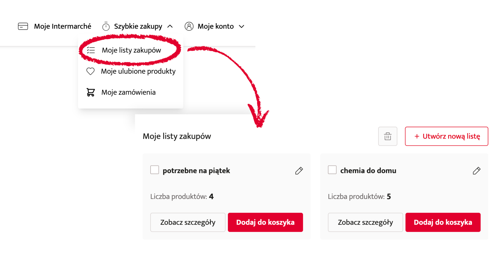 Stwórz własne listy zakupowe lub dodawaj produkty do ulubionych.